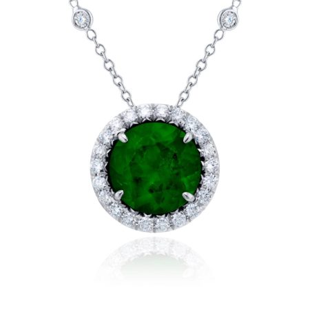 Platinum Round Vivid Emerald Certified Pendant