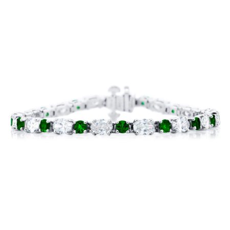 Platinum Round Emerald and Oval Diamond Bracelet Platinum Round Emerald and Oval Diamond Bracelet