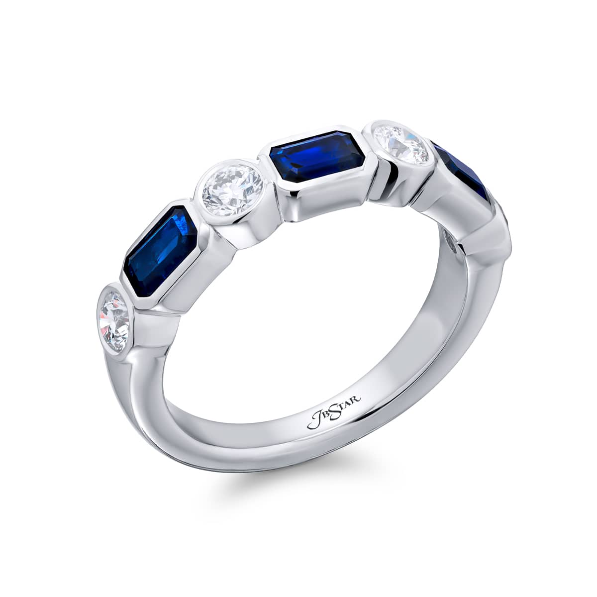 Platinum Emerald-Cut Sapphire East-West Bezel Band