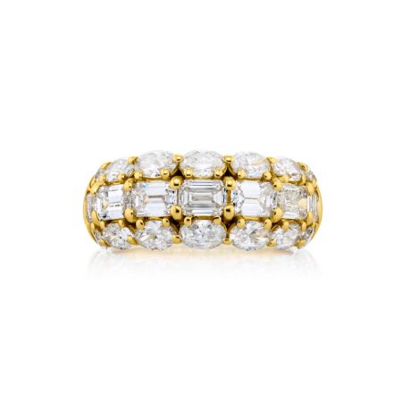 18K Yellow Gold Oval and Emerald-Cut Diamond Three-Row Band