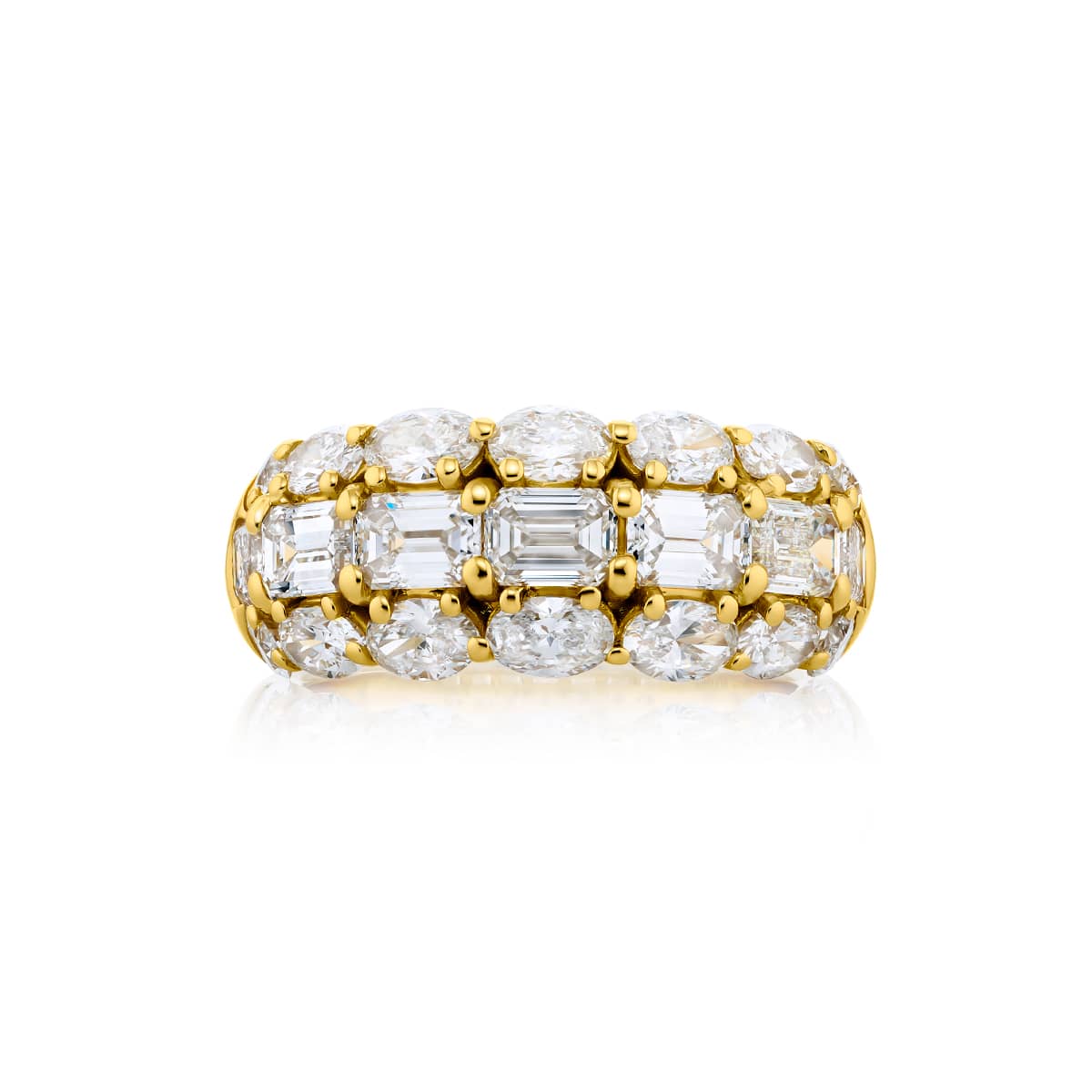 18K Yellow Gold Oval and Emerald-Cut Diamond Three-Row Band 18K Yellow Gold Oval and Emerald-Cut Diamond Three-Row Band