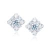 Platinum Round and Pear-Shaped Diamond Stud Earrings