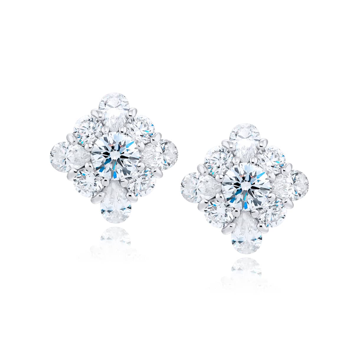 Platinum Round and Pear-Shaped Diamond Stud Earrings